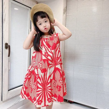 

summer baby dress sleeveless red floral 100% cotton fashion sweet baby girls dress