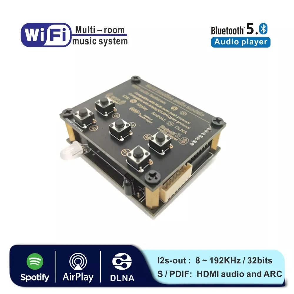 

WB05 WiFi and Bluetooth 5.0 Audio Receive Bluetooth Module I2S Analog Output ESS9023 Output Board With Airplay DLNA Wifi Audio