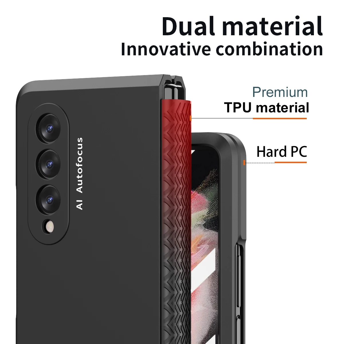 Soft TPU Hinge Protective Case For Samsung Galaxy Z Fold 3 With Front Screen Tempered Glass Film For Samsung Z Fold 3 Hard Cases