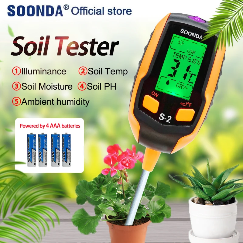 Soil Tester 6 in 1 Household Potted Pot pH Detector Acidity Meter Illuminance Temperature Hygrometer Moisture