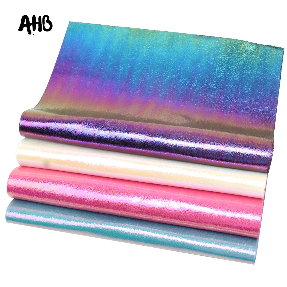 

AHB 4pcs/set Synthetic Leather Sheets Rainbow Burst Crack Metal Faux Leather DIY Hair Accessories Garment Decorative Materials