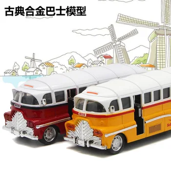 

Diecast Scale 1:28 Classical Vintage Bus Tram Alloy Model Car Model Bus Light Music Bus Pull Back Car Model Toys for Children