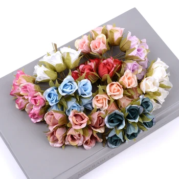 

6Pcs 10cm Artificial Flowers Silk Rose Bouquet Wedding Party Home Decoration DIY Wreath Christmas Gift Box Craft Fake Flower