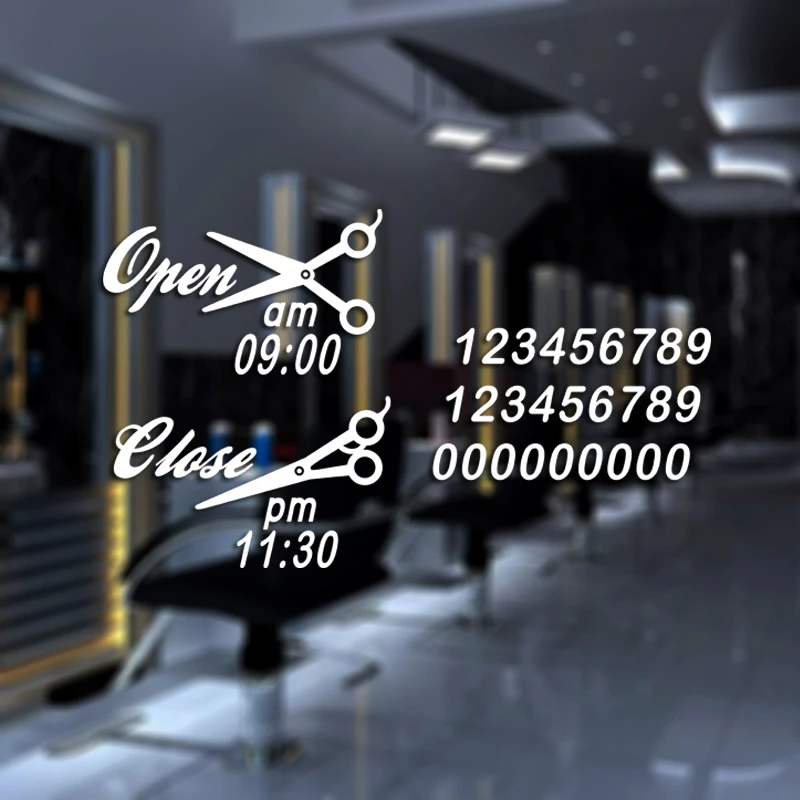 

Bussness Hours Scissor Hair Salon Wall Decal Beauty Salon Sticker Barbershop Vinyl Decor Mural Hairdresser Glass Comb Sticker