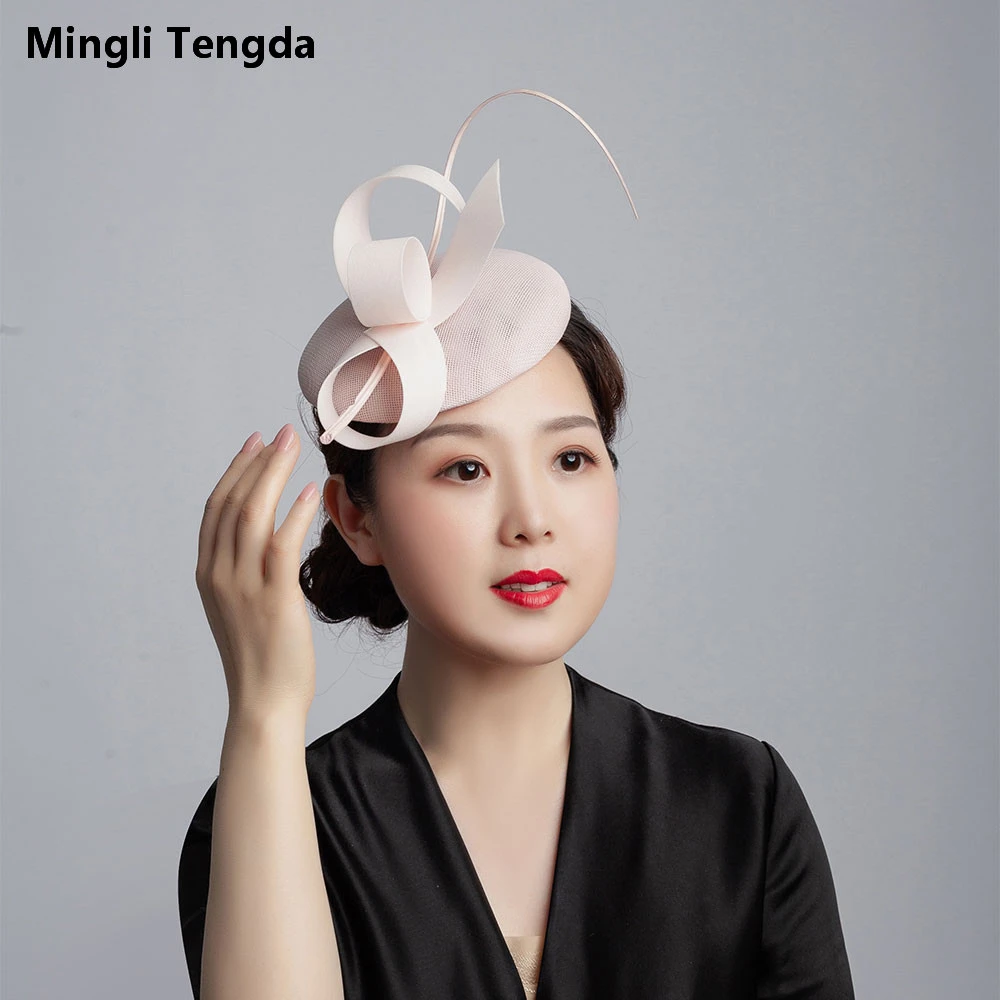 Mingli Tengda Bride Hemp Blue Green Yarn Hat Feather Wedding Accessories Elegant Lady Hat Headdress Headwear Teal Tiara Birdcage