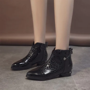 

Women Ankle Boots Women's Shoes Pu Leather Zipper Crystal Button Boots Ladies Pointed Toe Shoes Plus Size 2020 Female Fashion