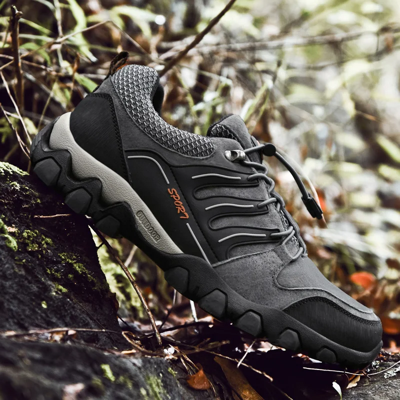 

Humtto Hot Sale Hiking Shoes Men Breathable Lace Up Outdoor Leather Mens Shoes Wear-resistant Climbing Trekking Tourism Sneakers
