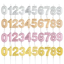 New Silver Wedding Birthday Number Cake Candles 0 1 2 3 4 5 6 7 8 9 Cake Topper Kids Girls Boys Baby Party Supplies Decoration