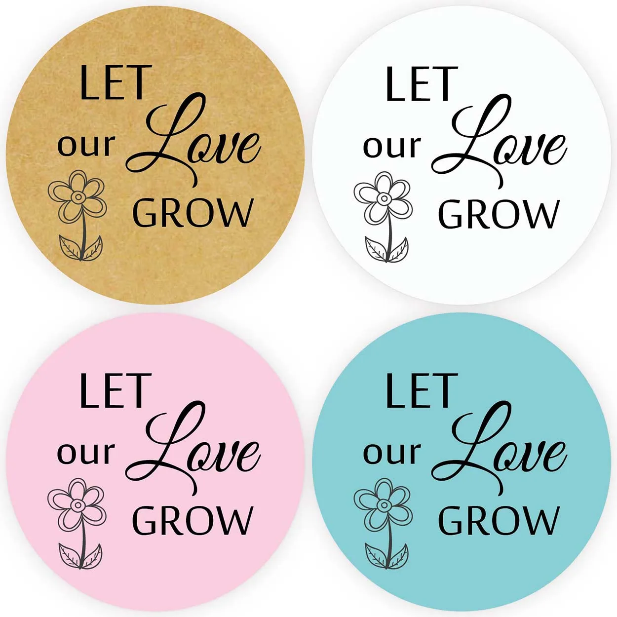 DouxArt 100 штук Let Our Love Grow наклейки 4 см красочные свадебные сувениры крещение