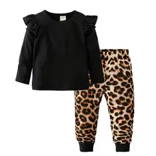 Одежда для маленьких девочек, топы, футболка, блузка, штаны с леопардовым принтом, комплект одежды