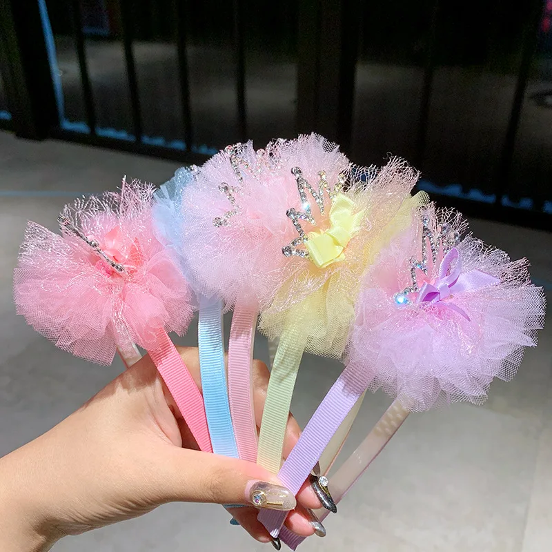 

Korean Lace Crown Tiara Hairband Solid Color Flower Bling Rhinestone Headwear Hair Band For Children Cute Girl Hair Accessorie