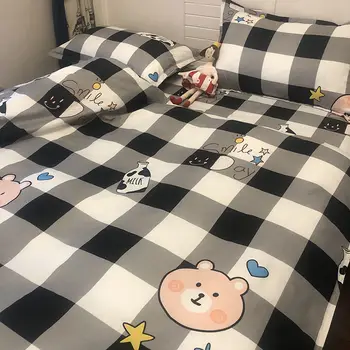 

4pcs Bedding Set Luxury Modern Black and White Square OverSize Sheet Adult Children Duvet Quilt Cover Comforter Kawaii Boys Girl