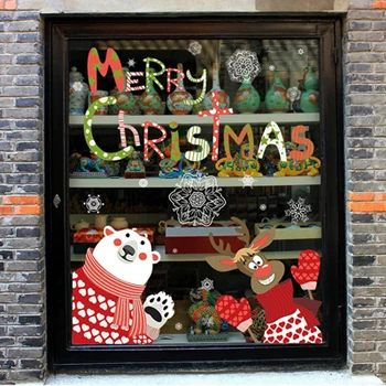 Рождественский Декор Наклейка на стену s домашний декоративный виниловый мультфильм Санта Клаус магазин витрина, стекло стикер очки-детский подарок на Рождество - Цвет: xmas 8