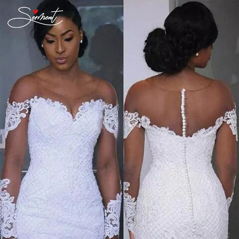 

SERMENT Elegant Lace Mermaid Wedding Dress Full Floral Print Lace Up Church Suitable for Wedding Africa Europe Americas Bride