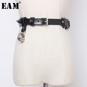 

[EAM] Pu Leather Black Buckle Split Joint Long Wide Belt Personality Women New Fashion Tide All-match Spring 2020 1N942