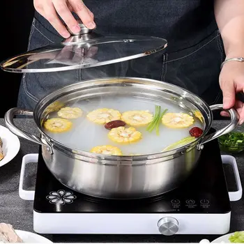 

Stock Pot Thickened Stainless Steel Hot Pot Steamer Noodle Pot Soup Pot with Home Induction Cooker Hot Pot Gas Stove General