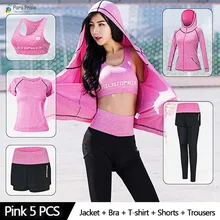 Спортивный комплект из пяти предметов женская спортивная одежда спортивный бюстгальтер для фитнеса одежда спортивный костюм для женщин Одежда для йоги Комплект Одежда для бега тренажерный зал