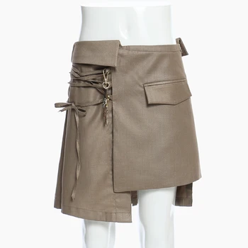 

HIGH STREET New Fashion 2020 Designer Skirt Women's Drawstring Asymmetrical Two-piece Mini Skirt