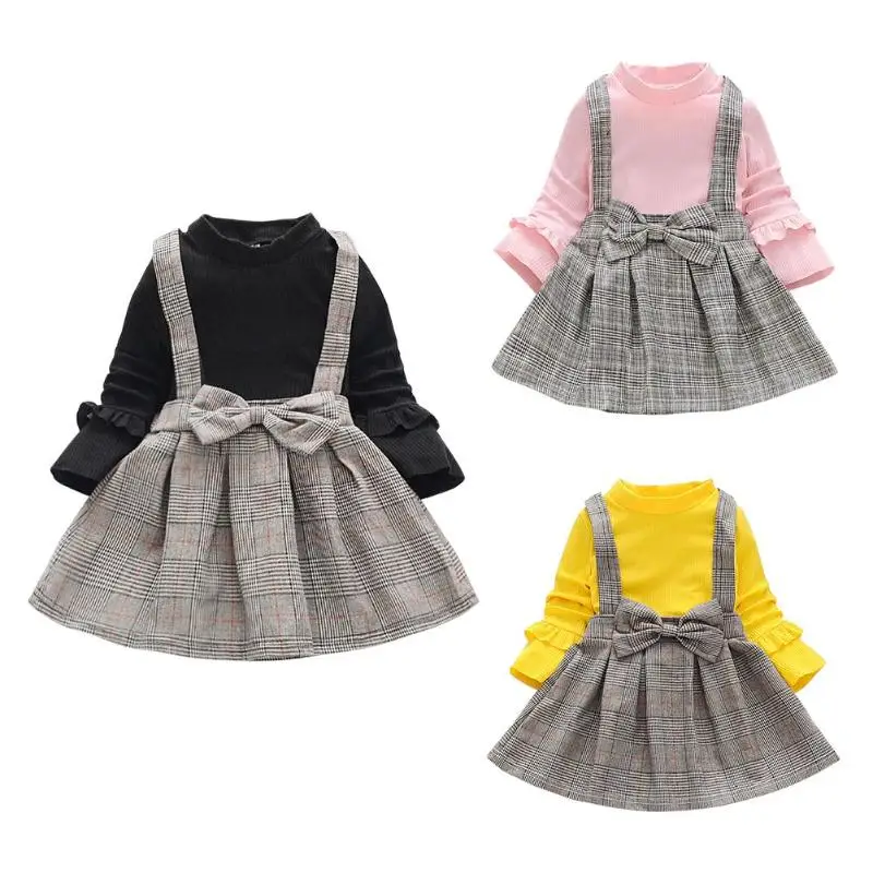 Платье принцессы в клетку с круглым вырезом из 2 предметов осеннее модное хлопковое теплое удобное платье с длинными рукавами для девочек