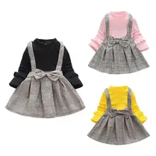 Платье принцессы в клетку с круглым вырезом из 2 предметов осеннее модное хлопковое теплое удобное платье с длинными рукавами для девочек