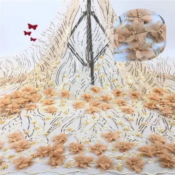 

Madison Latest French 3D Flowers Lace Fabric Tulle Net Fabric High Quality African Net Lace Costura Embroidery Mesh Lace Fabric