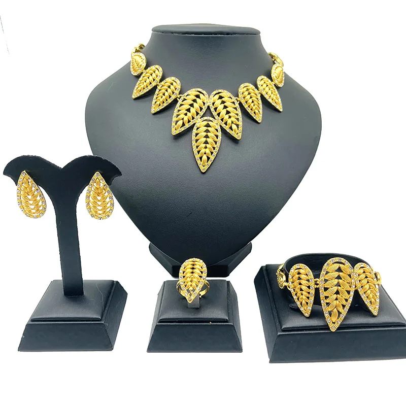 

Dubai gold color African jewelry sets for women wedding gifts Engagement necklace ring earrings bracelet set jewellery set