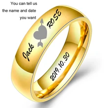 Модные полированные ювелирные изделия гравировка имя Дата логотип кольцо Нержавеющая Сталь обручальные брендовые кольца для мужчин и женщин