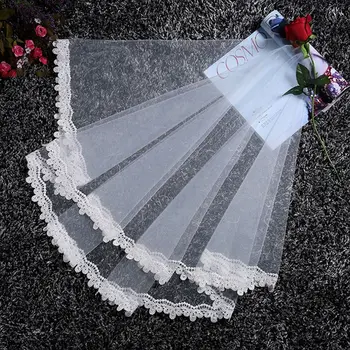 

2 Tier Women Soft Mesh Short Wedding Veil Crochet Petals Lace Patchwork Trim Double Layer Sheer Tulle Bridal Hair Accessories