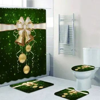 

Christmas 3D Digital Printing Holiday Decoration-Elements Happy Shower Set Bathroom Shower Curtain Bathroom Base Mat Toilet Mat