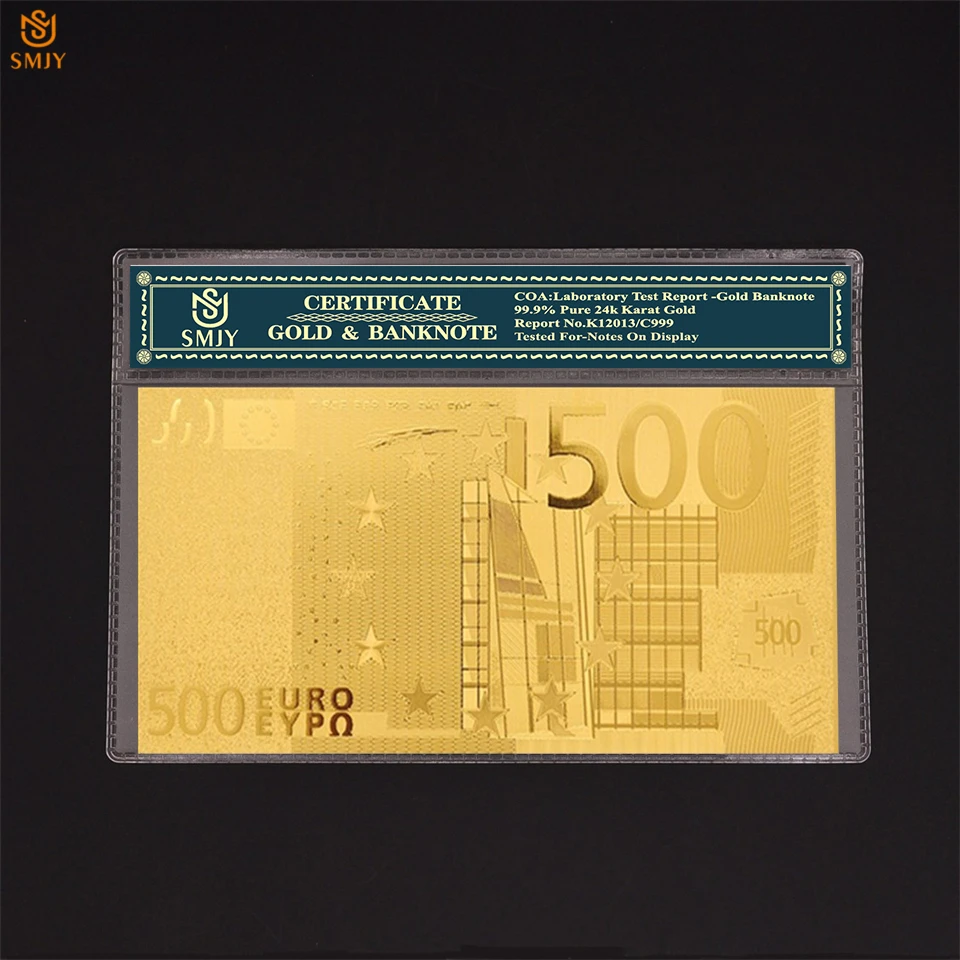 24 Karat GOLD *500 EURO *European Union MONEY 2002 *COMES IN ACRYLIC GIFT HOLDER 