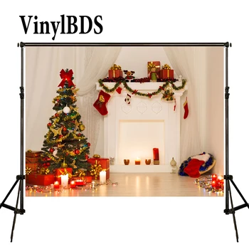 

VinylBDS Backdrops Christmas Backdrop White Curtain Background Photography Decorative Fireplaces Background for Studio
