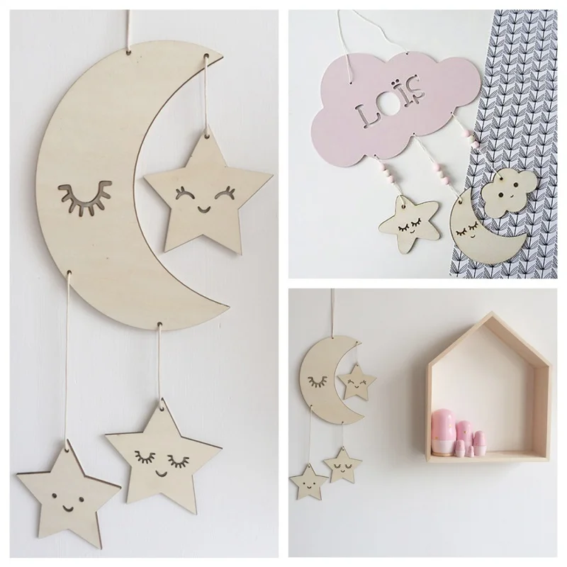 Скандинавский стиль звезда и Облако Форма деревянные бусины с кисточкой детская комната настенные декорации орнамент