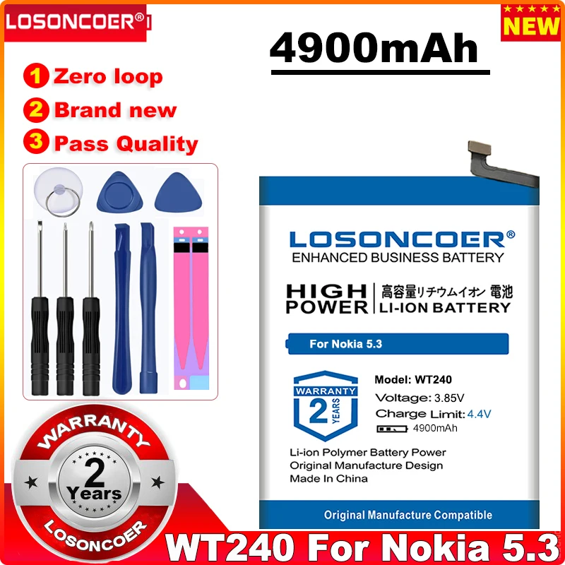 

LOSONCOER 4900mAh WT240 Battery For Nokia 5.3 ~In Stock