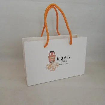 

1000pcs/lot Custom Printed Shopping Logo Paper Bags with Cotton Ribbon Handles for Trade Show or Events New Cloth Stores