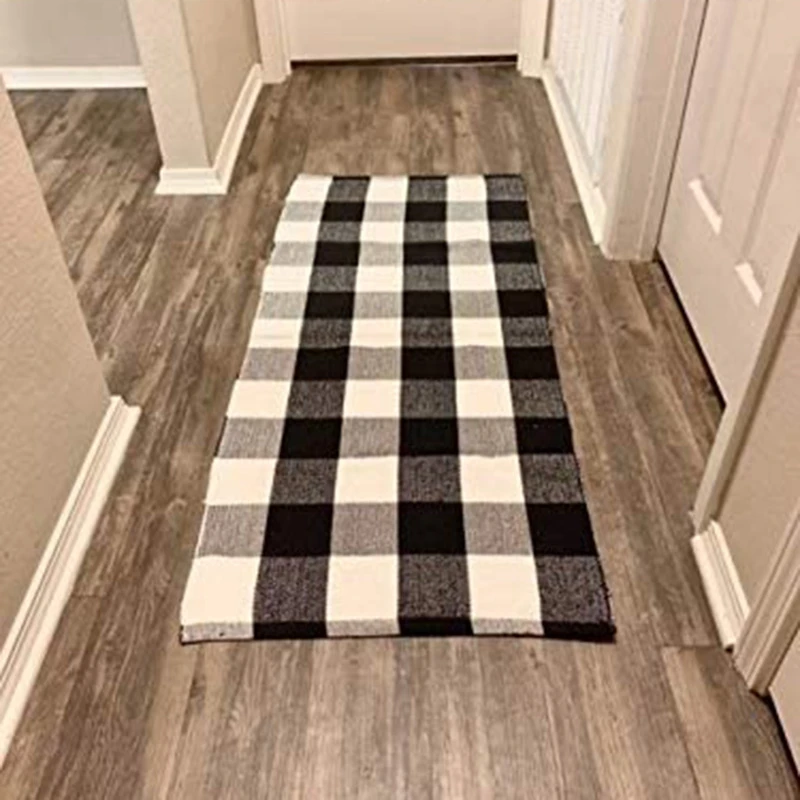 Classic Buffalo Black &amp White Plaid Checkered Rug Set of 2 Indoor Outdoor Area Runner Combo Promotion | Дом и сад