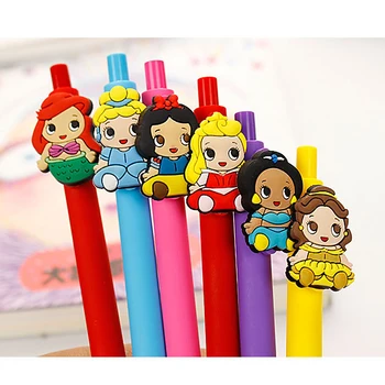 

6 pcs/lot Cute Kawaii Princess Gel Pen Set 0.5mm Black Ink Candy Color Cartoon Gel Pen For Kids Korean Stationery Free shipping