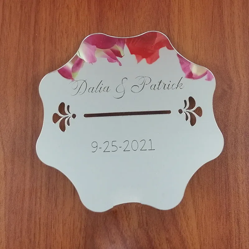 Custom Wedding Mirror Round Shape With Cover Long Hole for Donation Party Decor Bridal Favors Personalized Verlobungs Tablet | Дом и сад