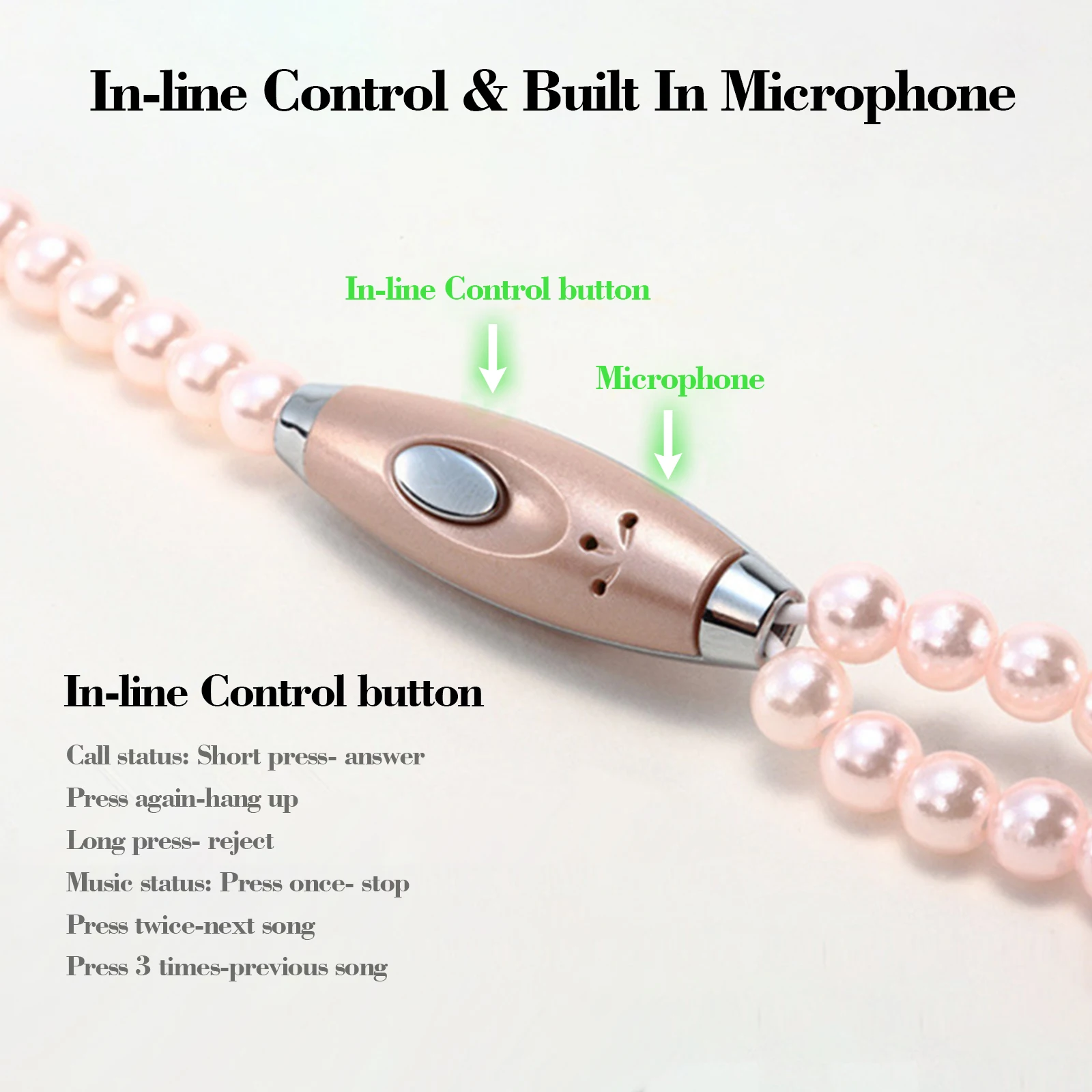 3.5mm 이어폰 헤드폰 쥬얼리 진주 목걸이 스테레오 이어폰 (마이크 포함) 유선 헤드셋 이어폰 (MP3 플레이어 용)
