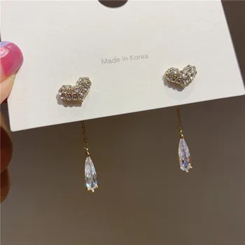 

Love Heart Crystal Long Dangle Earrings For Women Elegant Korean Style Water Drop Rhinestone Earring 2020 New Fashion Jewelry