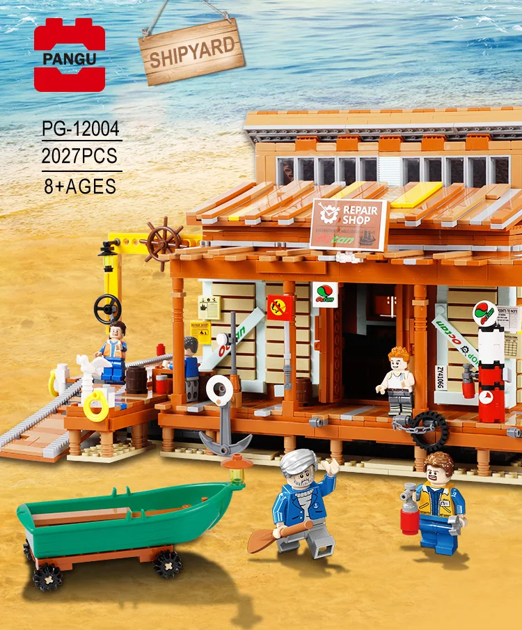 MOC City Street Series Old Fishing Store Houseboat Restaurant Model Building Blocks Toys For Children Fit Lepining Bricks Gifts