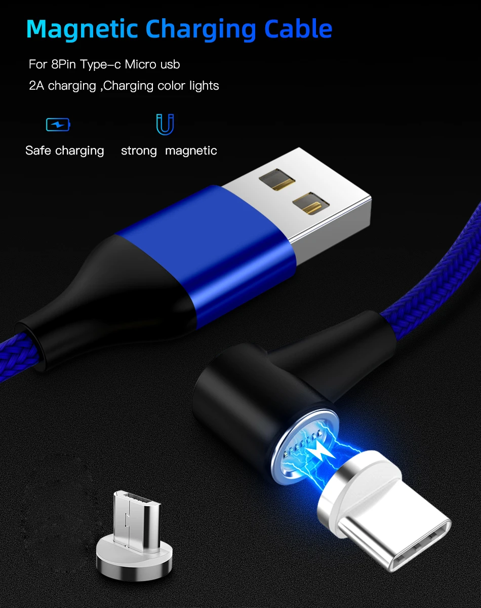 Магнитный Micro USB кабель 3A для быстрой зарядки, кабель usb type C, магнитный кабель для зарядки и передачи данных, шнур для huawei, samsung, Xiaomi