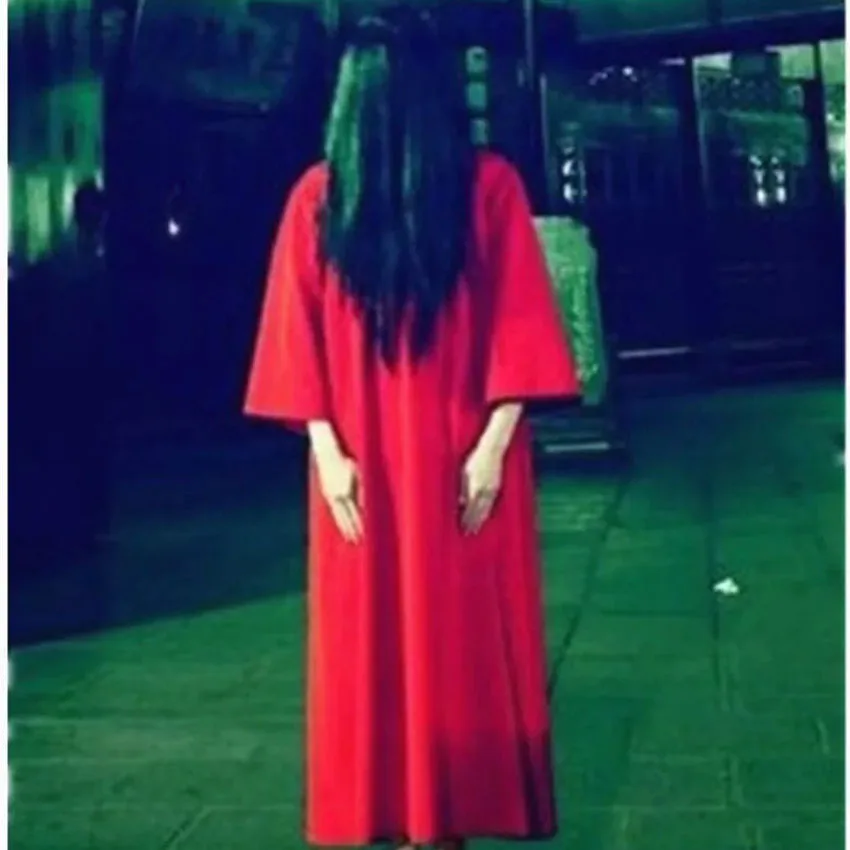 White Red Solid Plus Size Woman Gown Sadako Halloween Masquerade Scary Costumes with Wig Bride Terror Robe Dress for Female