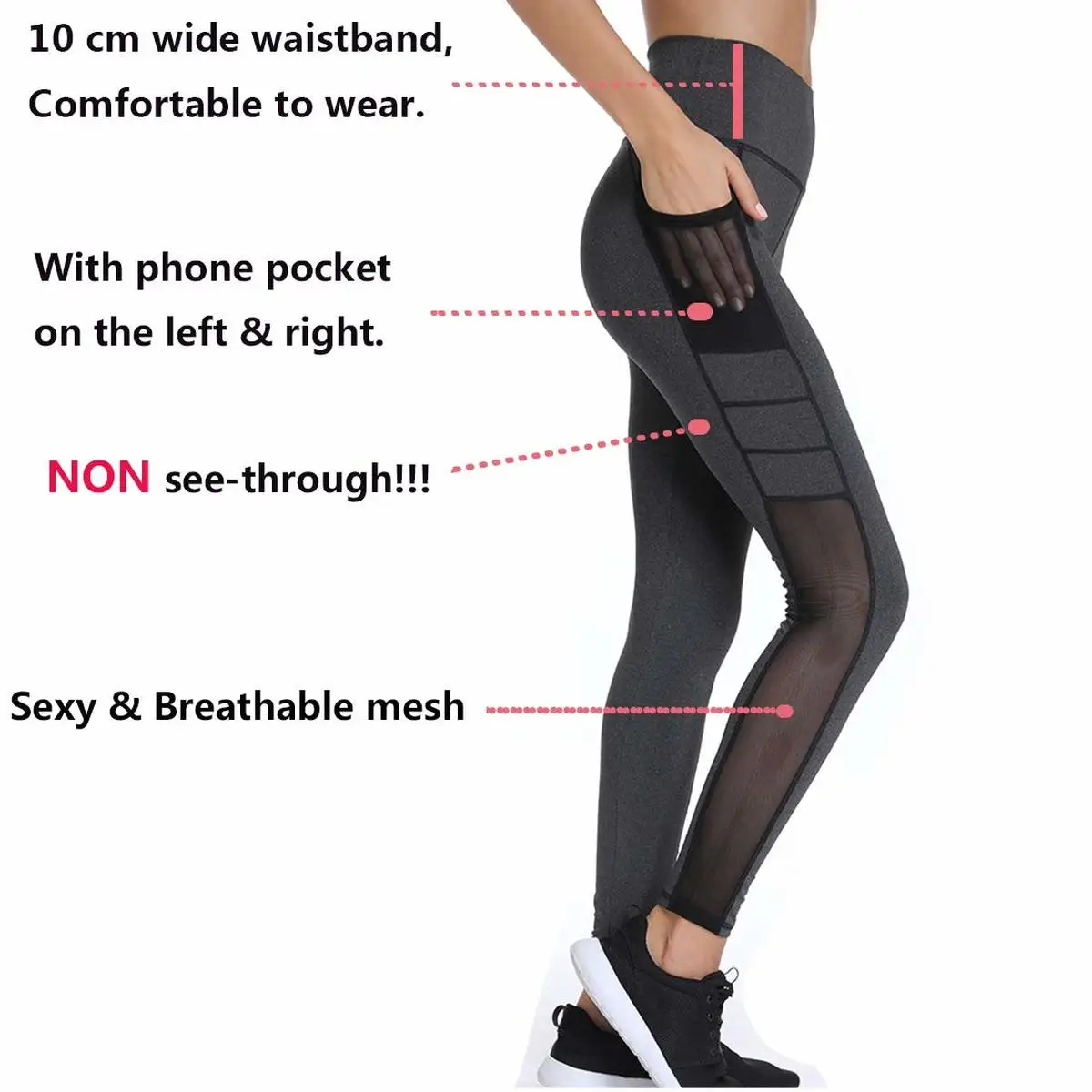 Joyshaper Leggings Patchwork Mesh Black Capri Sport Running Legging Fitness Sport Pant with Pockets Trousers Jeggings Elastic