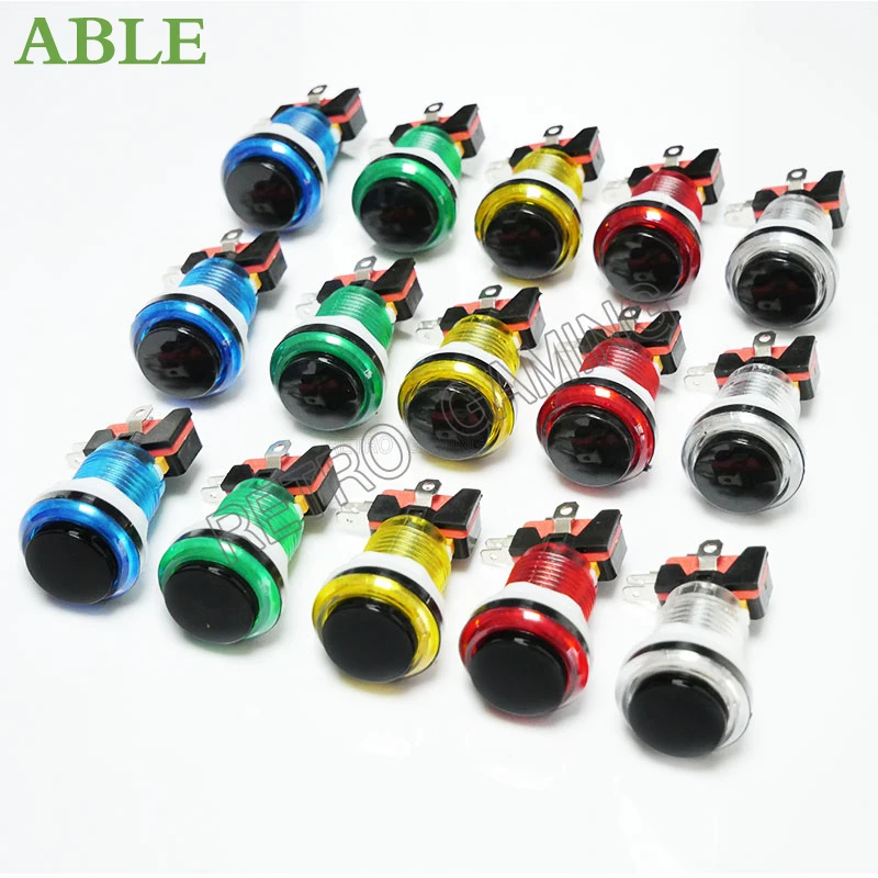 12pcs 6 Colors Arcade LED Push Button 28mm mounting hole 5V/12V with 3 pin Microswitch black cover for DIY Jamma Cabinet Parts