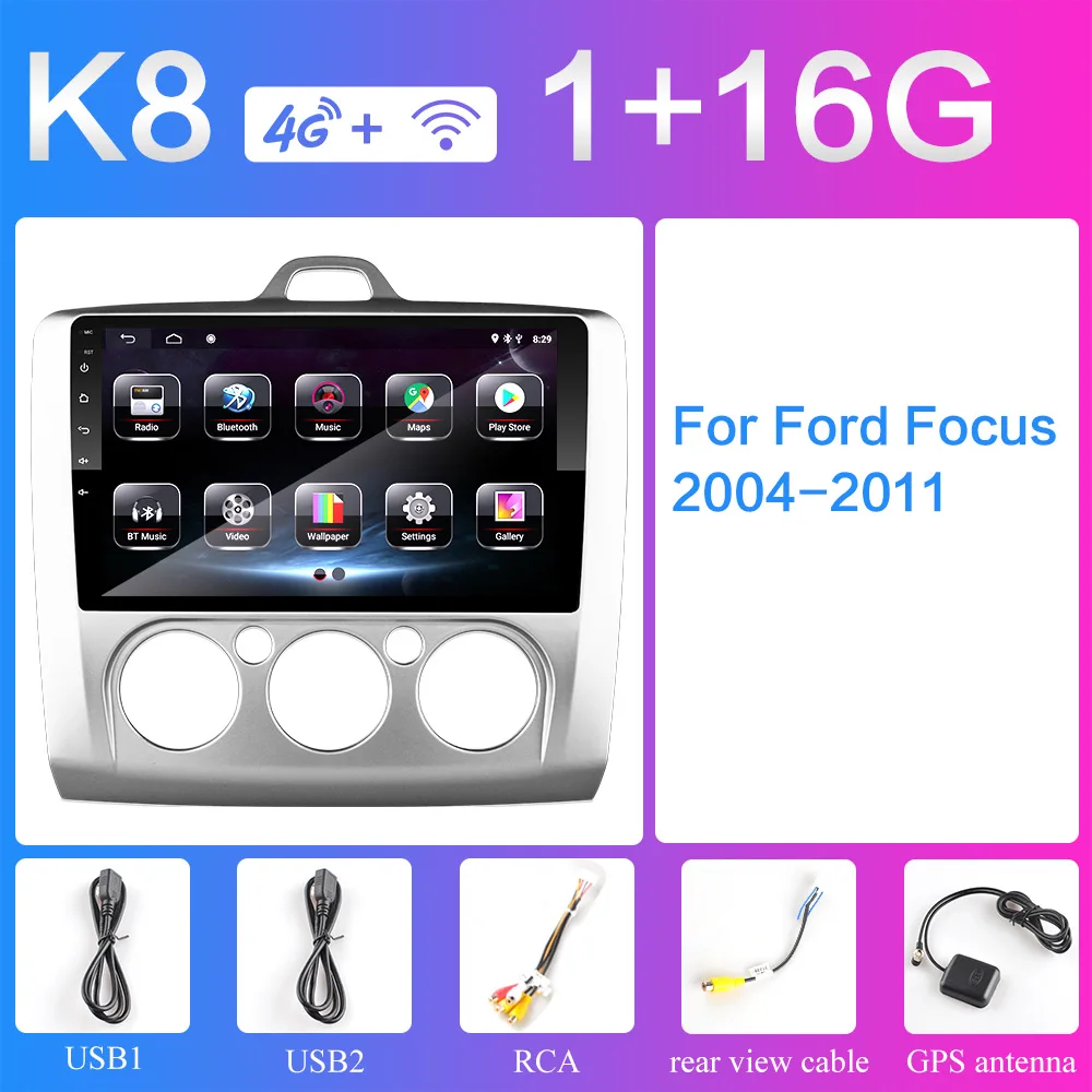 K8 1G 16G rom 4G Android 8,1 автомобиль радио мультимедиа плеер для Ford Focus EXI MT 2 3 Mk2 2004 2005 2006 2007 2008 2009 2010 2011 gps навигации - Цвет: K8 1G 16G rom