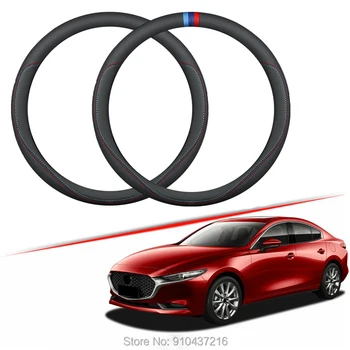 

Car Steering Wheel Cover Black Drilled Suede Leather Three Colors Marker Fit All Season Design for Mazda 3 BP 2008-2019