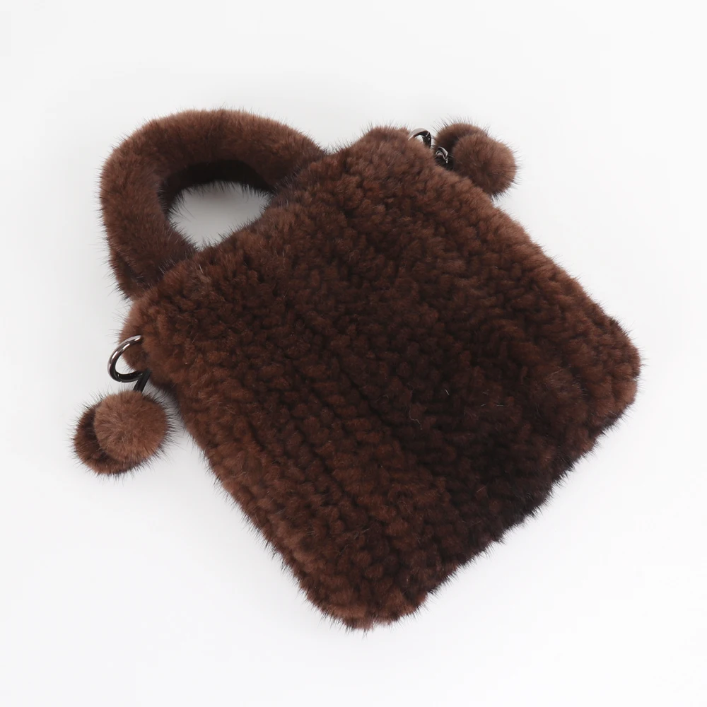 Mink Fur Bag Messenger Shoulder Bags Ladies Genuine Mink Fur Women Handbags Real Cross-body Bags Top-handle