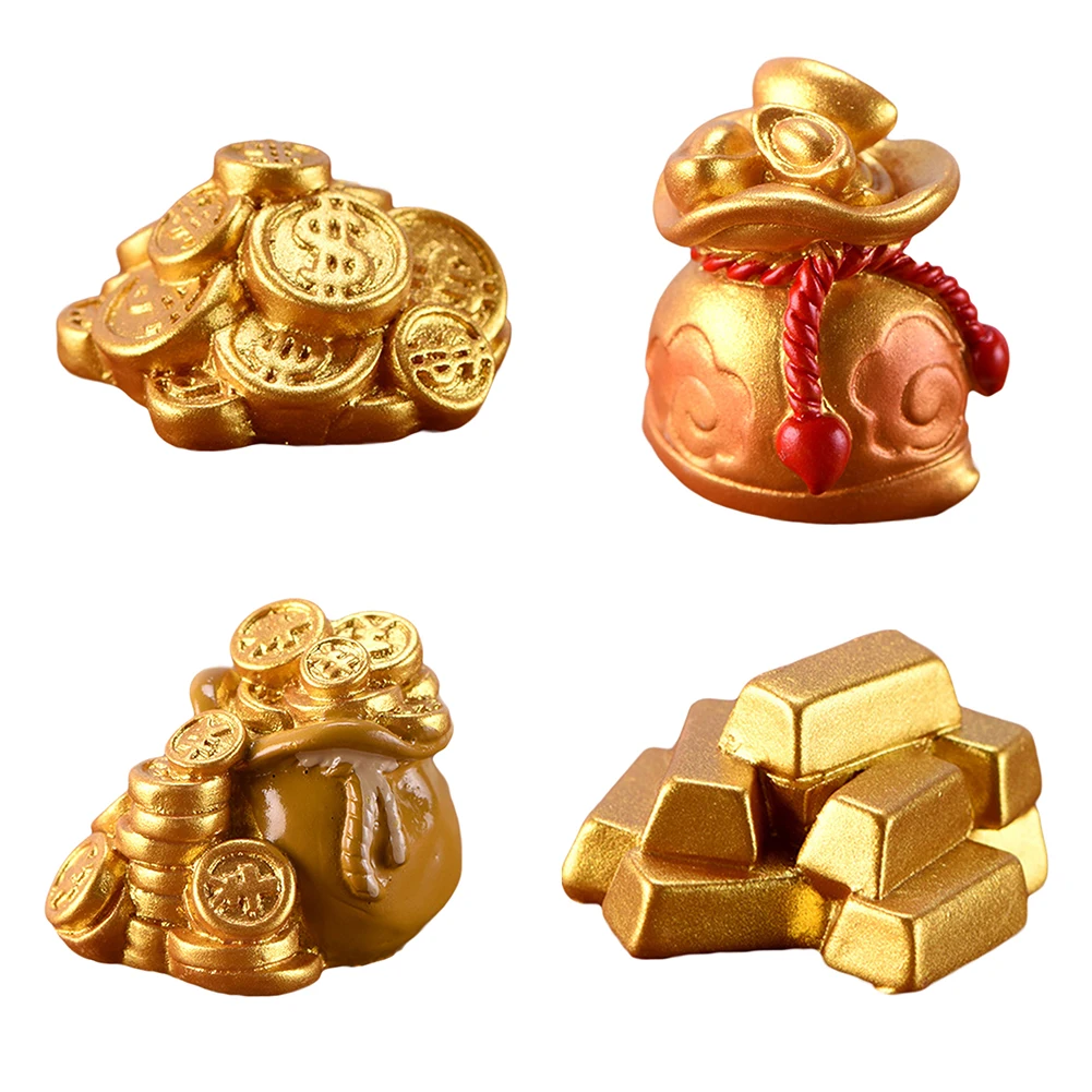 Mini Shengxiao Figurine Resin Decoration Crafts Ingot Gold Coin Lucky Rat Animal Figurines Statue DIY Garden Table Ornament
