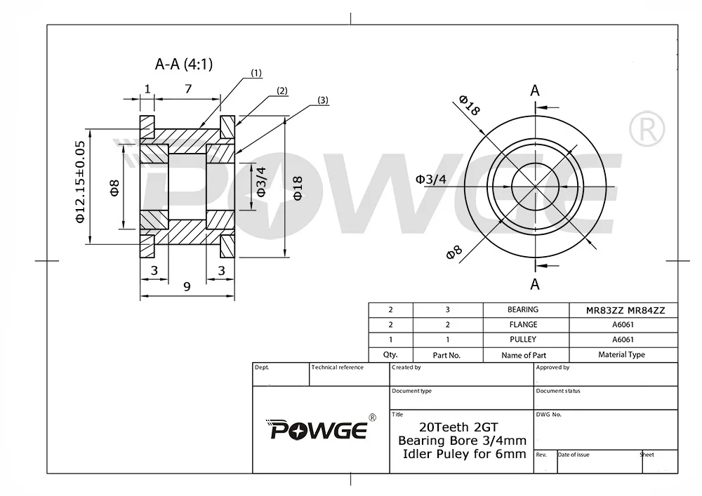 Фото POWGE 2 м 2GT 20 Зубы синхронное колесо Натяжной шкиф с Диаметр 3/4/5 мм с подшипником черного цвета для GT2 ремня ширина 6 мм 20 Зубы 20т №5