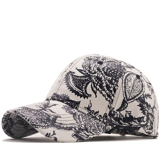 Spring And Summer Men's Baseball Cap Floral Printing Caps Cotton Versatile Sunshade Casual Men's And Women's Hat Cap For Boy White